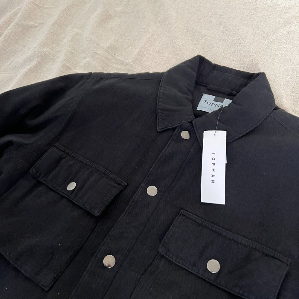 Topman Black Quilted Shirt Jacket Snap Button Overshirt Size XS